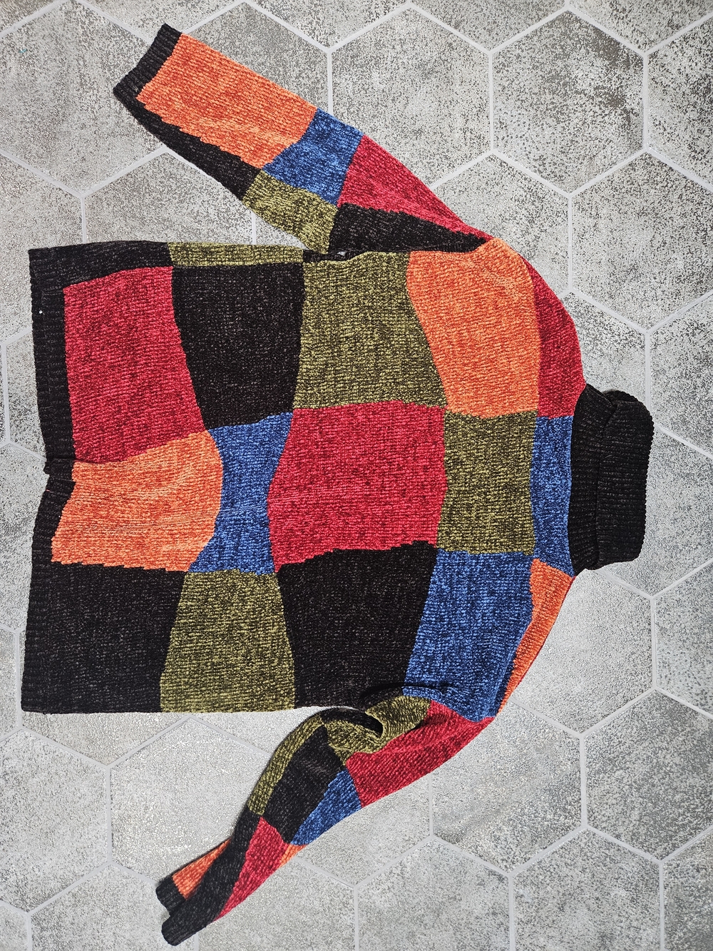 Cousin Johnny Knit Colorblock Turtleneck Pullover Sweater Multicolor Acrylic L